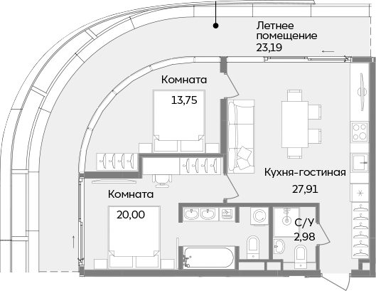 Планировка — ТЕМПО, 3-комн., 65 м²