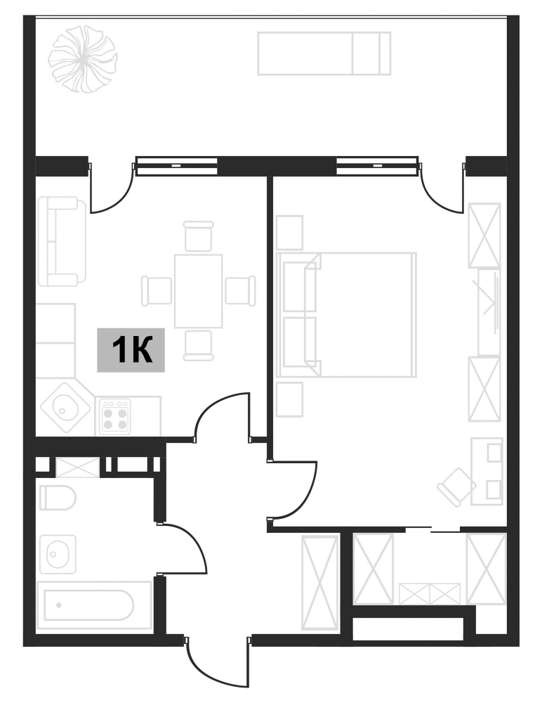Планировка — Клубная резиденция Европа, 1-комн., 44 м²