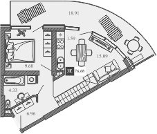 Планировка — Крымская Резиденция, 3-комн., 58 м²