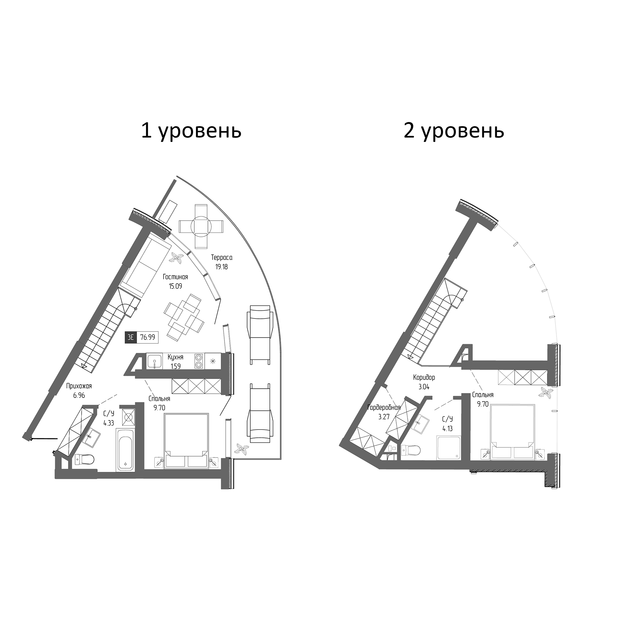 Планировка — Крымская Резиденция, 3-комн., 58 м²