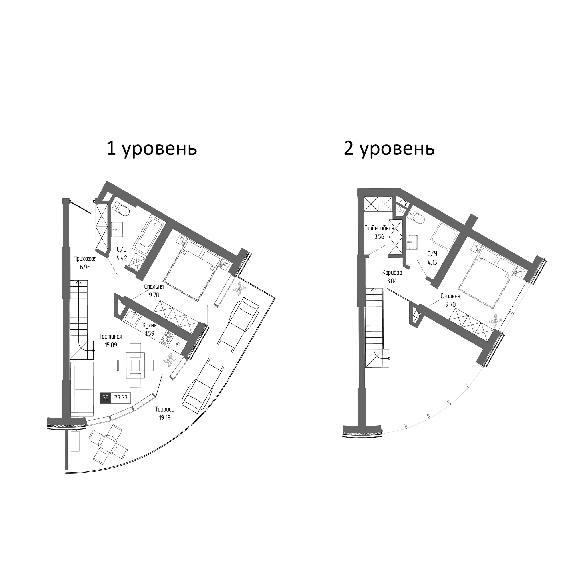 Планировка — Крымская Резиденция, 3-комн., 58 м²