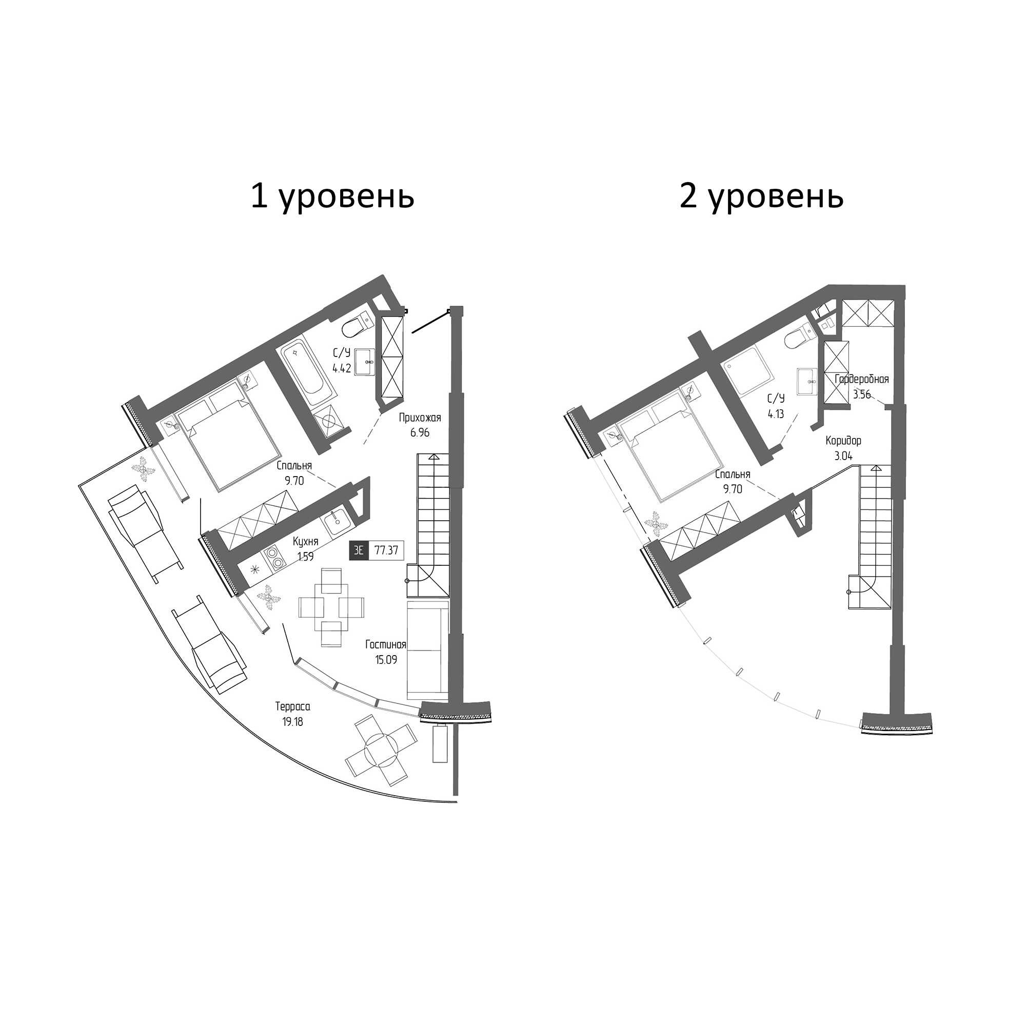 Планировка — Крымская Резиденция, 3-комн., 58 м²