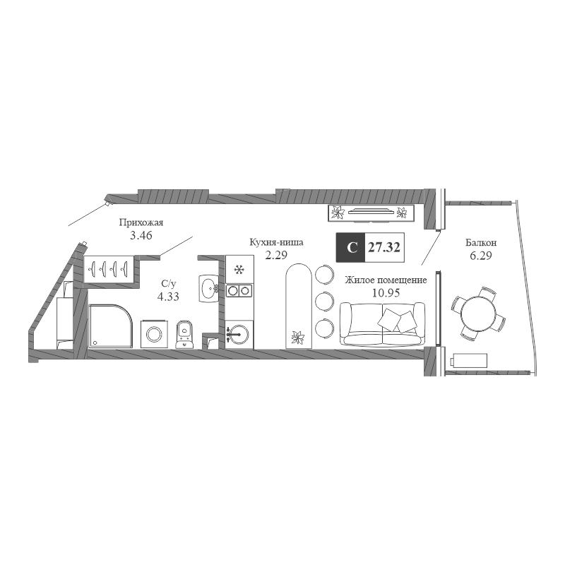 Планировка — Крымская Резиденция, Студия, 21 м²