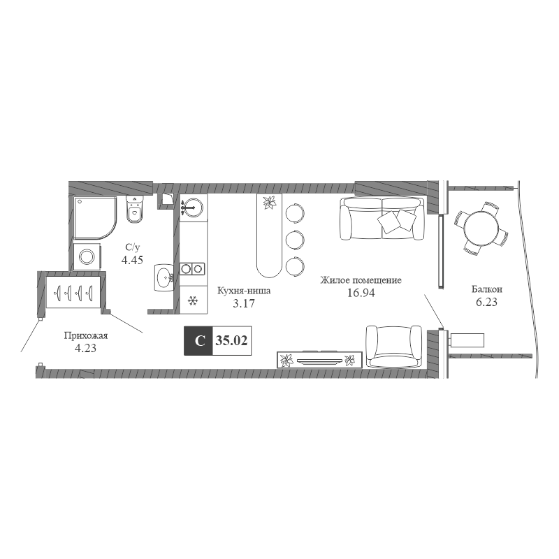 Планировка — Крымская Резиденция, Студия, 29 м²