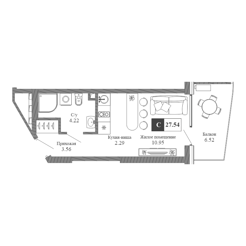 Планировка — Крымская Резиденция, Студия, 21 м²