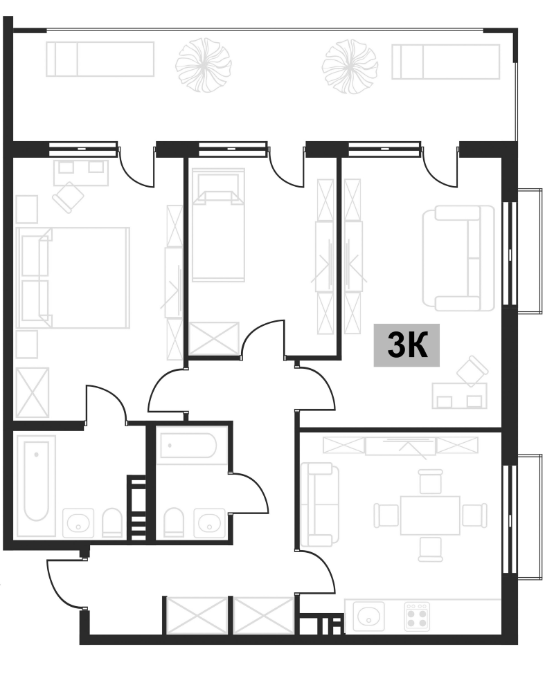 Планировка — Клубная резиденция Европа, 3-комн., 72 м²