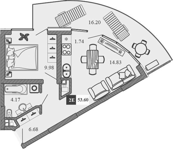 Планировка — Крымская Резиденция, 2-комн., 37 м²