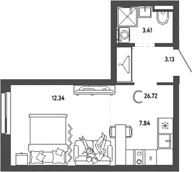 Планировка — Уральский сад, Студия, 27 м²