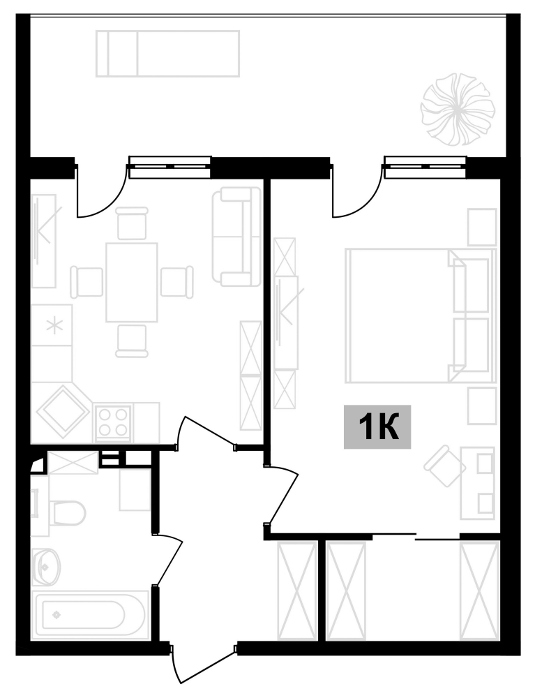 Планировка — Клубная резиденция Европа, 1-комн., 45 м²