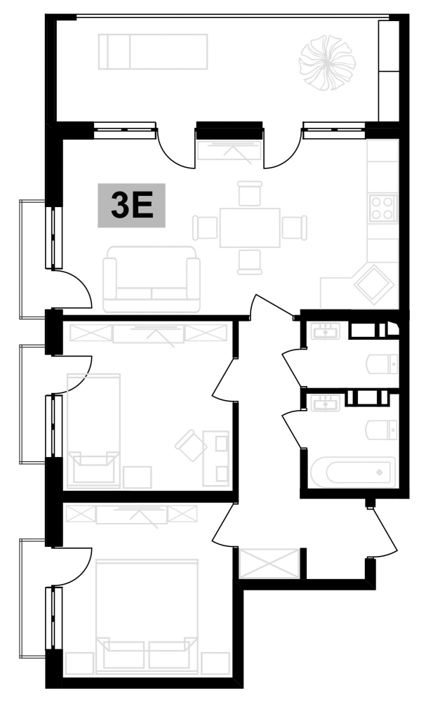 Планировка — Клубная резиденция Европа, 3-комн., 57 м²