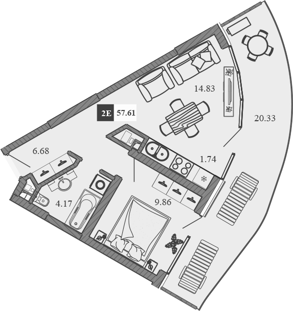 Планировка — Крымская Резиденция, 2-комн., 37 м²