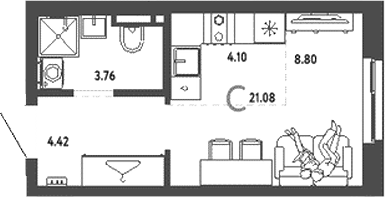 Планировка — Уральский сад, Студия, 21 м²