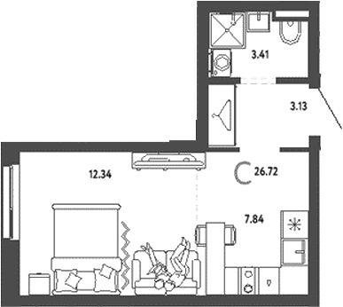 Планировка — Уральский сад, Студия, 27 м²