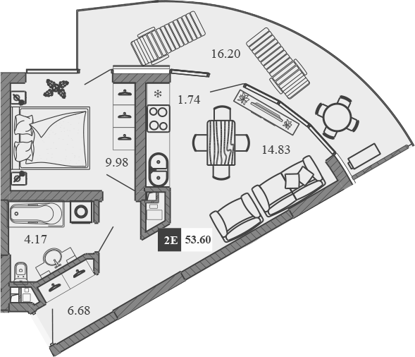Планировка — Крымская Резиденция, 2-комн., 37 м²