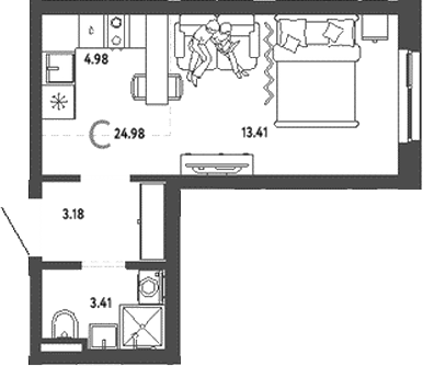 Планировка — Уральский сад, Студия, 25 м²