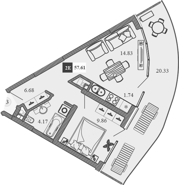 Планировка — Крымская Резиденция, 2-комн., 37 м²