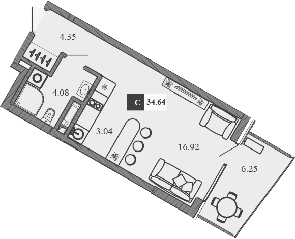 Планировка — Крымская Резиденция, Студия, 28 м²