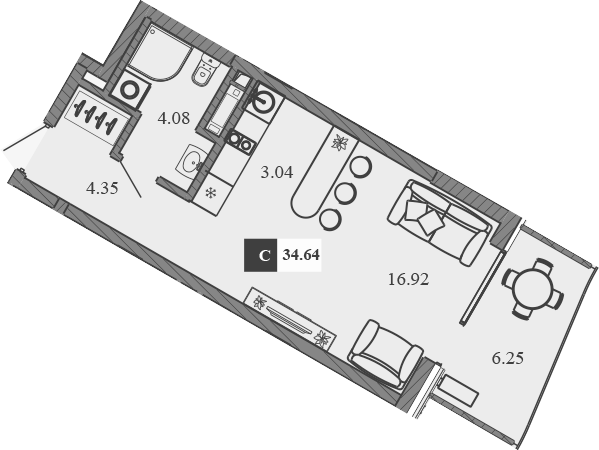 Планировка — Крымская Резиденция, Студия, 28 м²