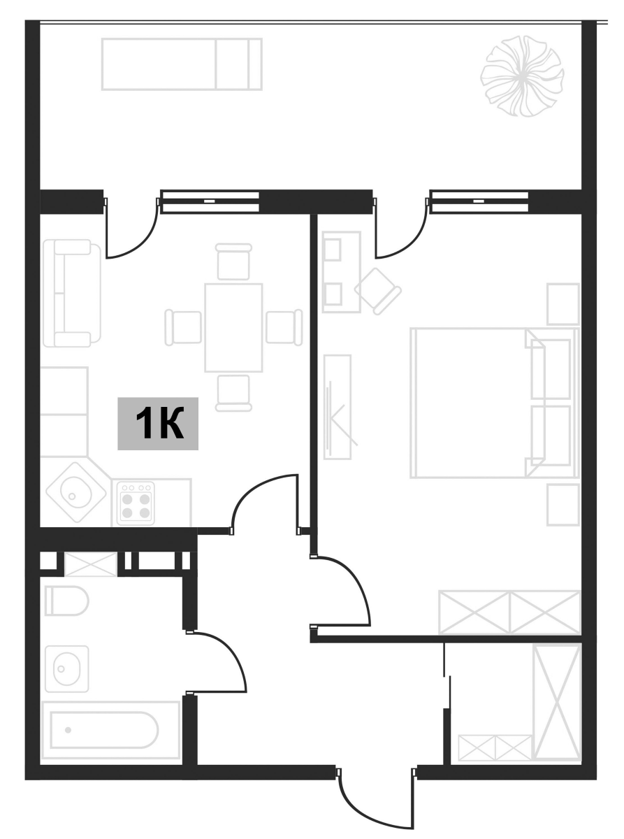 Планировка — Клубная резиденция Европа, 1-комн., 43 м²