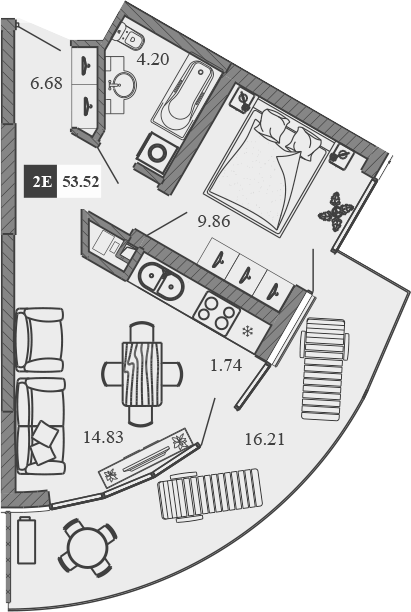 Планировка — Крымская Резиденция, 2-комн., 37 м²