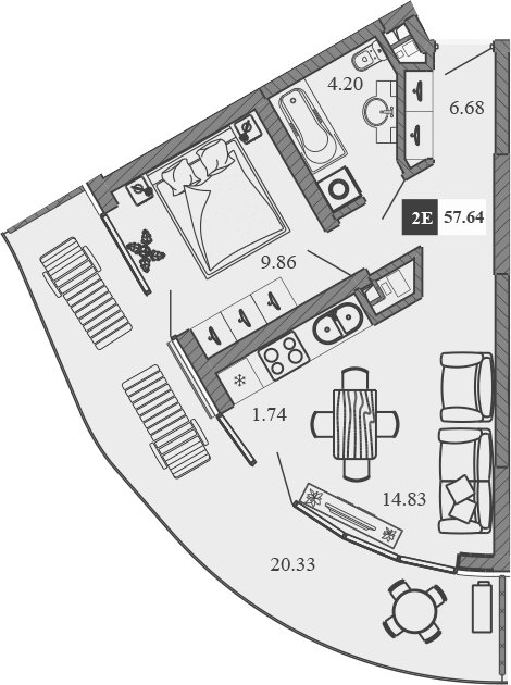 Планировка — Крымская Резиденция, 2-комн., 37 м²