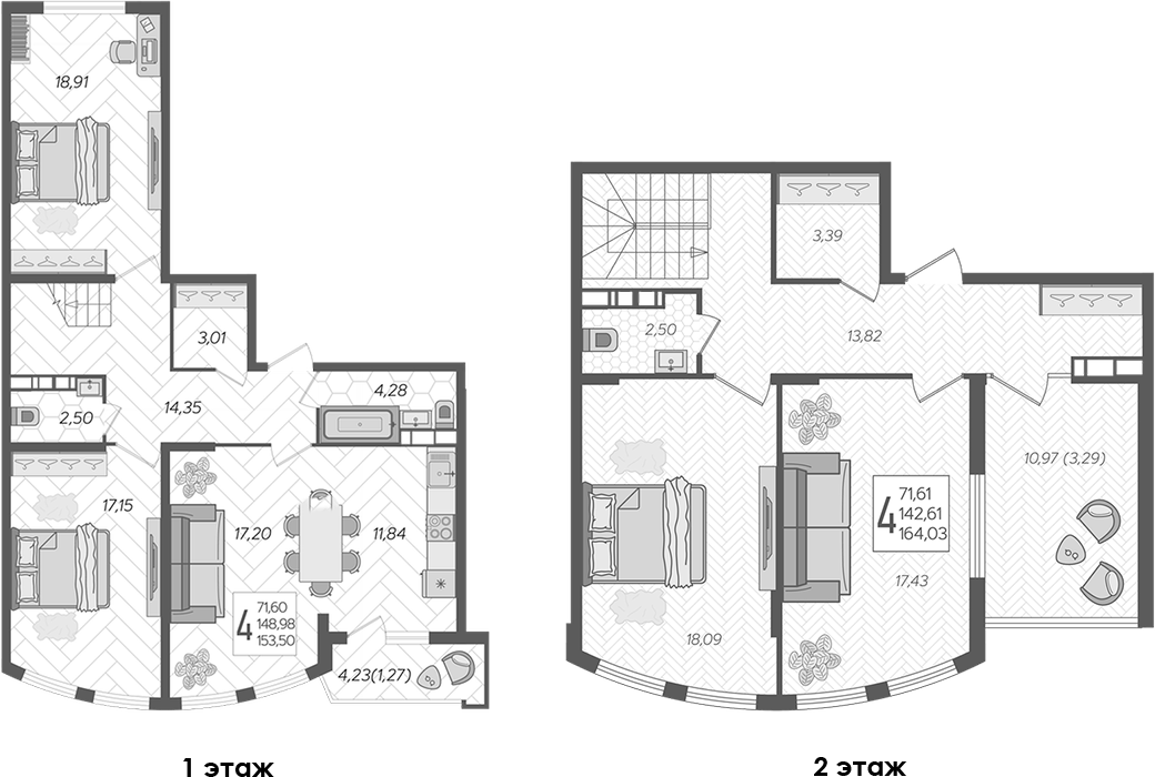 Планировка — Альфа. АСК, 4-комн., 159 м²