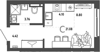 Планировка — Уральский сад, Студия, 21 м²