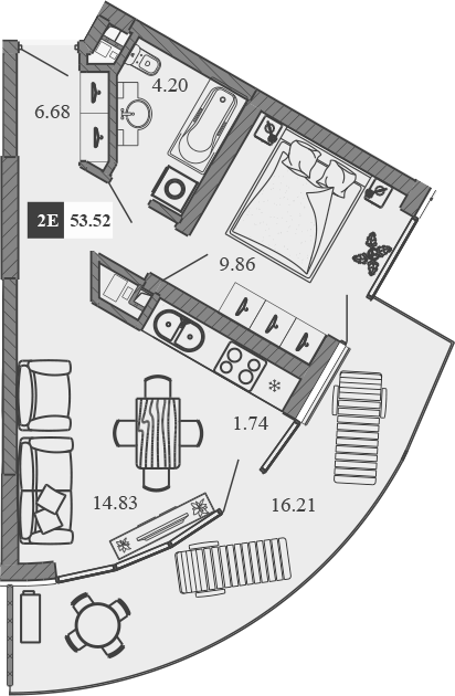 Планировка — Крымская Резиденция, 2-комн., 37 м²