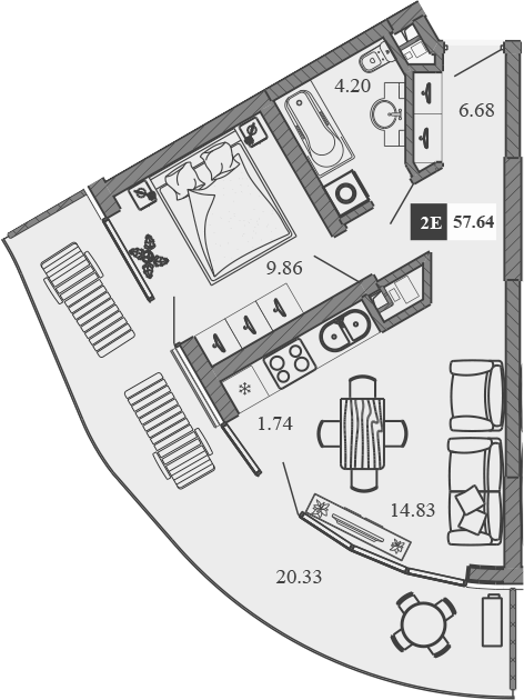 Планировка — Крымская Резиденция, 2-комн., 37 м²