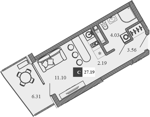 Планировка — Крымская Резиденция, Студия, 21 м²