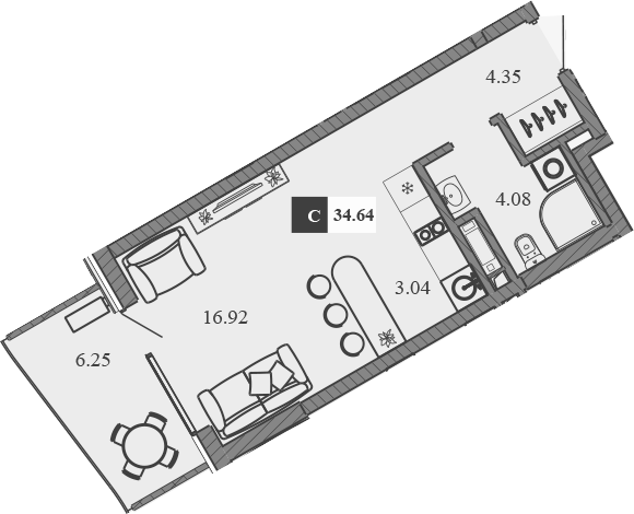 Планировка — Крымская Резиденция, Студия, 28 м²