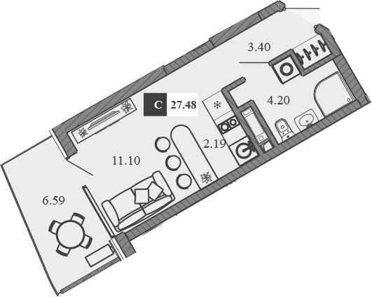 Планировка — Крымская Резиденция, Студия, 21 м²