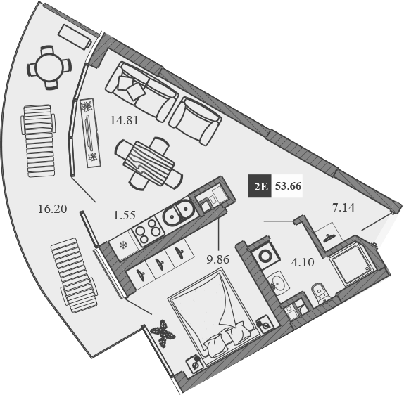 Планировка — Крымская Резиденция, 2-комн., 37 м²
