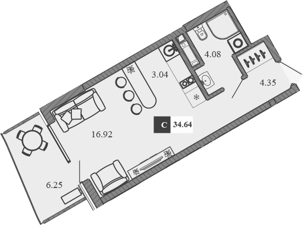 Планировка — Крымская Резиденция, Студия, 28 м²