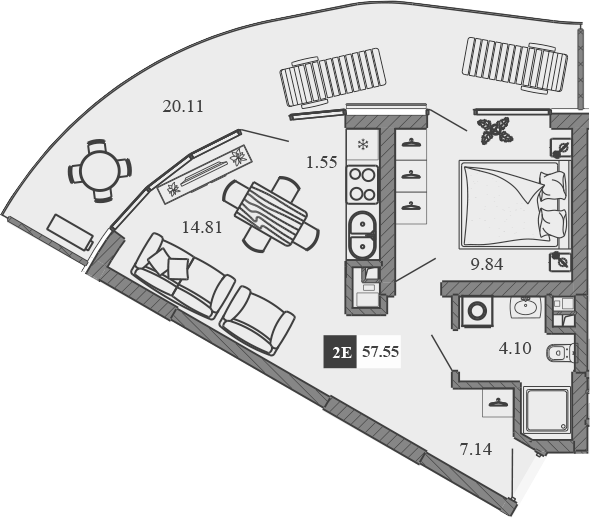 Планировка — Крымская Резиденция, 2-комн., 37 м²