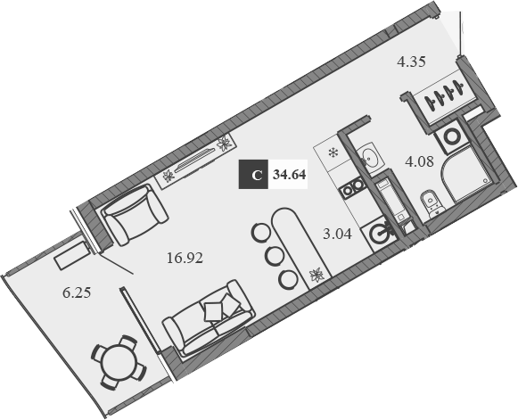 Планировка — Крымская Резиденция, Студия, 28 м²