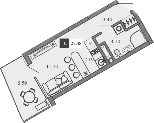 Планировка — Крымская Резиденция, Студия, 21 м²