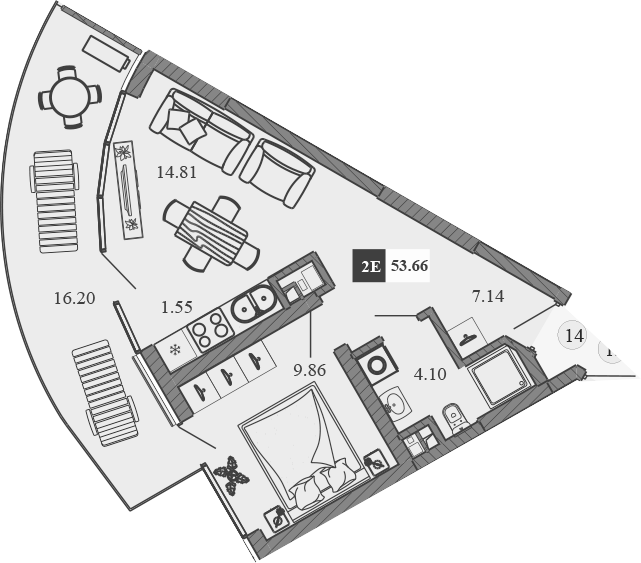 Планировка — Крымская Резиденция, 2-комн., 37 м²