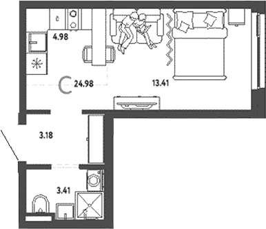 Планировка — Уральский сад, Студия, 25 м²
