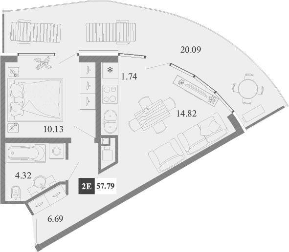Планировка — Крымская Резиденция, 2-комн., 38 м²