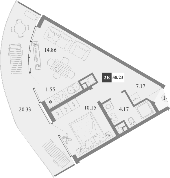 Планировка — Крымская Резиденция, 2-комн., 38 м²