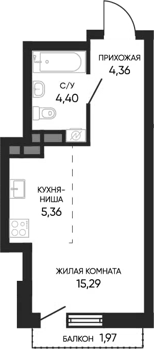 Планировка — Тишина 2, Студия, 29 м²