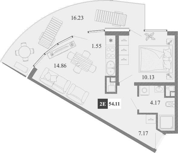 Планировка — Крымская Резиденция, 2-комн., 38 м²