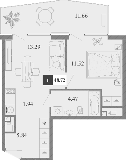 Планировка — Крымская Резиденция, 1-комн., 37 м²