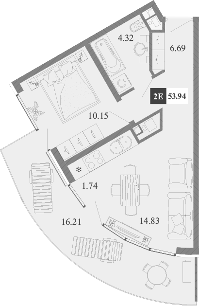 Планировка — Крымская Резиденция, 2-комн., 38 м²