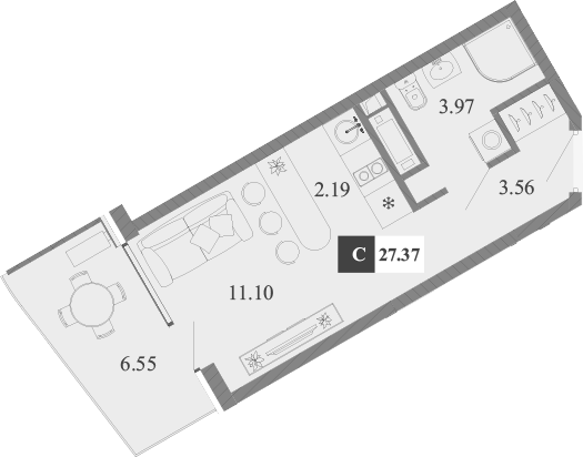 Планировка — Крымская Резиденция, Студия, 21 м²