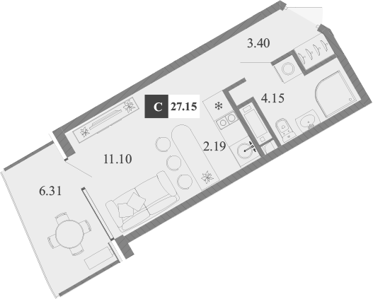 Планировка — Крымская Резиденция, Студия, 21 м²