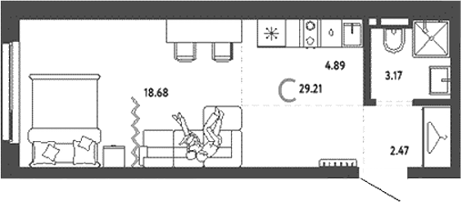 Планировка — Уральский сад, Студия, 29 м²