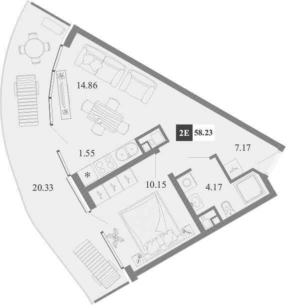 Планировка — Крымская Резиденция, 2-комн., 38 м²