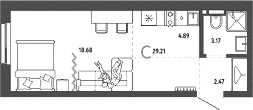 Планировка — Уральский сад, Студия, 29 м²